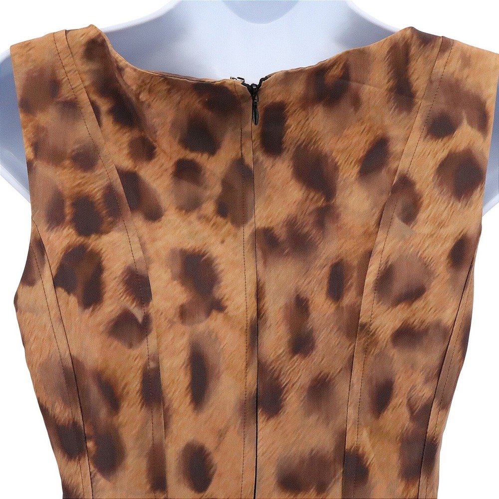Milly‎ Poppy Leopard Print Taffeta Mini Dress Brown Sleeveless Cocktail Size 2 - Picture 6 of 11